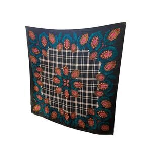 Diane Von Furstenberg vintage 80’s Silk Scarf plaid floral Print 42 in x 42 in